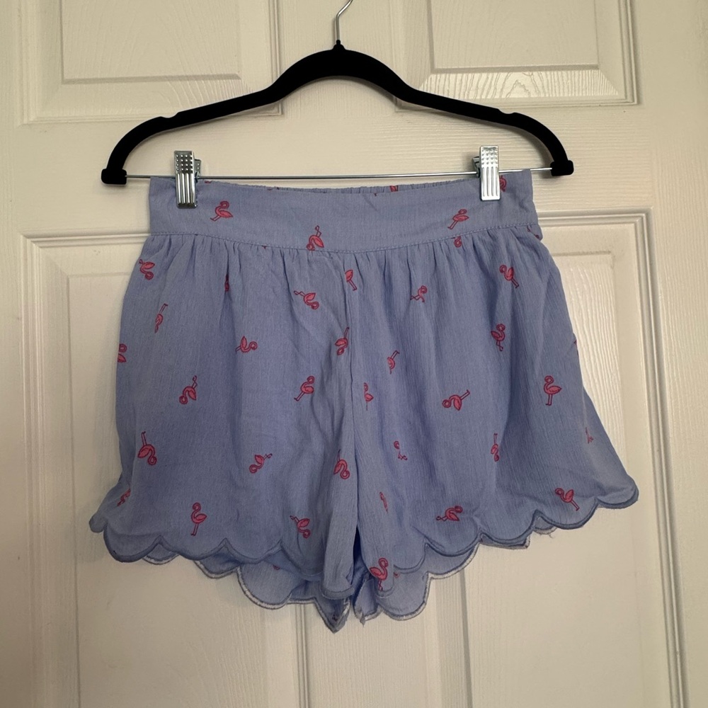 Women’s Light Blue Shorts with Pink Flamingo Print